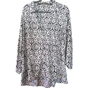 Soft Surroundings Coverup Flowy B&W Batik Print Boho Women Oversized Medium